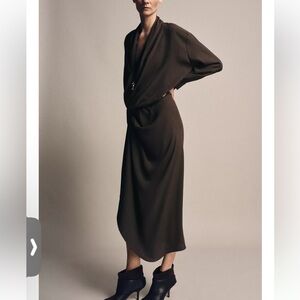 Zara Dark Brown Wrap-Style Midi Dress. New no tags